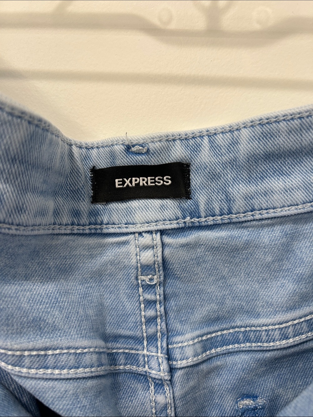 Express Light Blue Distressed Denim Shorts - Picture 4 of 6
